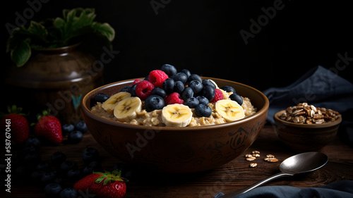 Oatmeal with sliced bananas and berries on top. Delicious and Nutritious Oats with Fruit Toppings