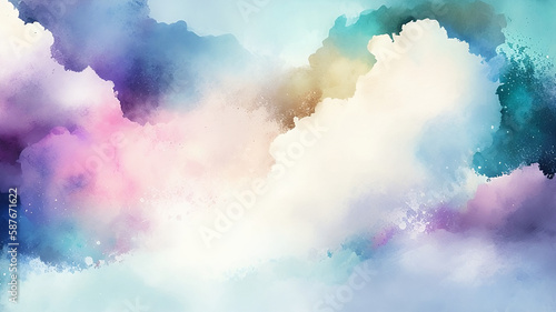 Watercolor abstract background in shades of blue  white  pink  and purple  showcasing a combination of grunge and marble textures with a subtle mist or hazy lighting effect