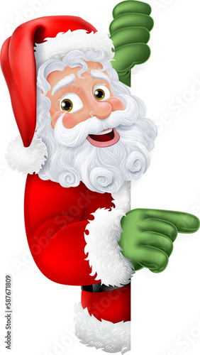 Cartoon Santa Claus Father Christmas Peeking Sign photo