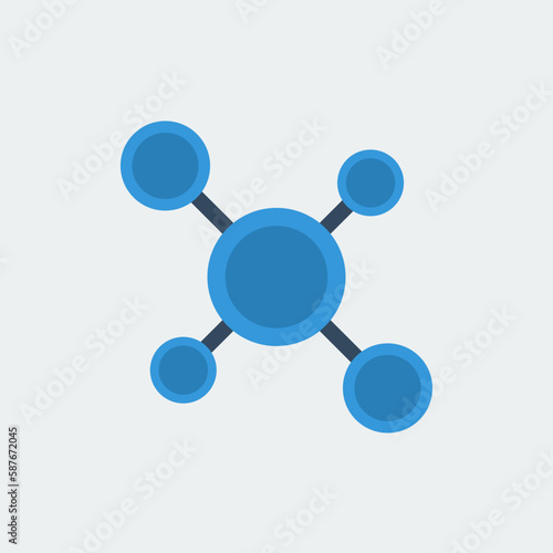 Chemical molecule of blue color in flat style