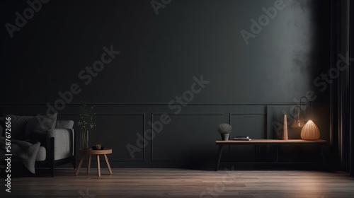 Dark Grey modern living room with empty wall art mockup