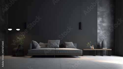Dark Grey modern living room with empty wall art mockup