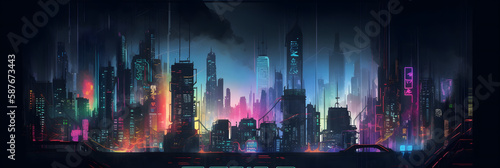 Futuristic cityscape at night  inspired by the style of Blade Runner - Generative AI