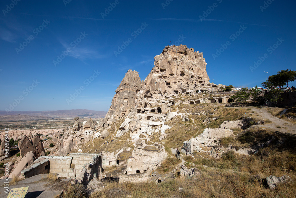 view of uchisar castle in cappadocia