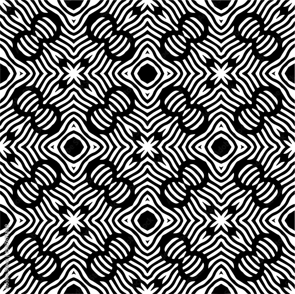 Dark background with abstract shapes. Black and white texture. Seamless monochrome repeating pattern for web page, textures, card, poster, fabric, textile. Dark background with abstract shapes. Black and white texture. Seamless monochrome repeating pattern for web page, textures, card, poster, fabric, textile.