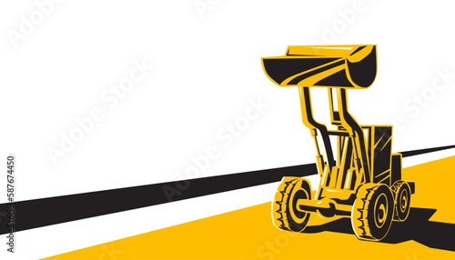 Bulldozer at the construction site on yellow background.Vector illustration of the industrial machinery for construction business design elements.