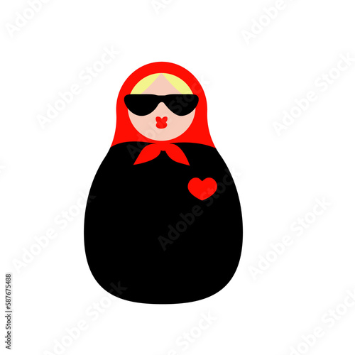 Matryoshka doll icon in flat style isolated on white background. Matryoshka doll with sunglasses. vector flat illustration