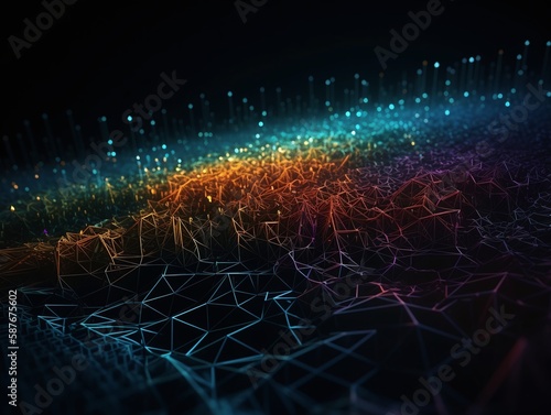 Data Network Nebulae with a Multi-Colored Visual Representation of Connected Nodes Generated by AI