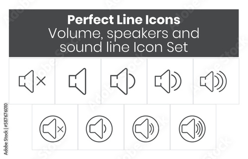 Volume, speakers and sound line Icon Set