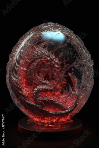 Dragon's Crimson Dawn with An Intricate Embryonic Exploration Generated by AI