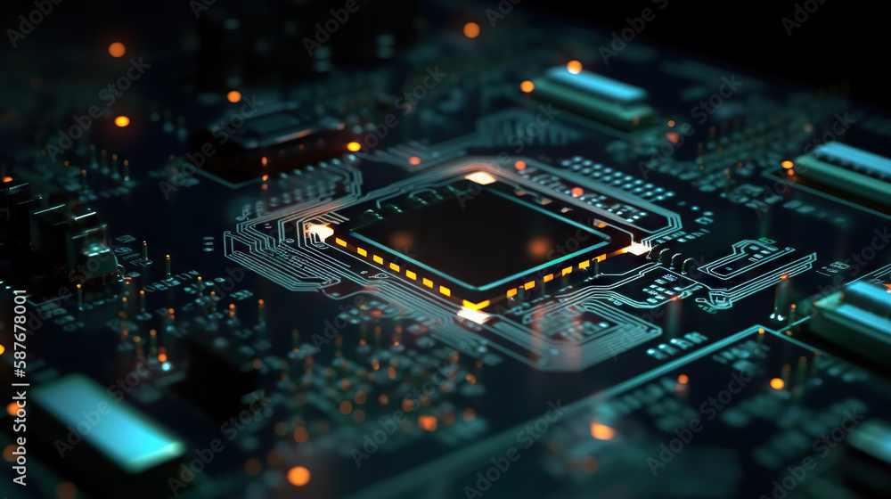 Microprocessor and CPU technology background. Main microchip on the motherboard. Based on Generative AI Microprocessor and CPU technology background. Main microchip on the motherboard. Based on Generative AI