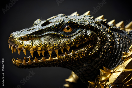 Vászonkép Abstract modern art of Crocodile with golden texture