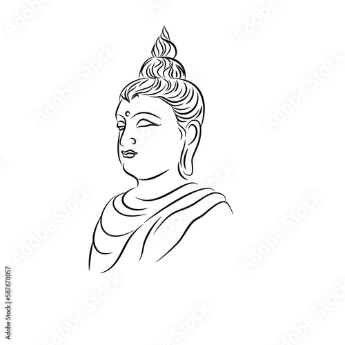 Freehand Drawn Buddha in Various Serene Poses, Rendered in Doodle-Style Drawing with Outlines and Fine Lines to Convey Spiritual and Meditative Qualities.