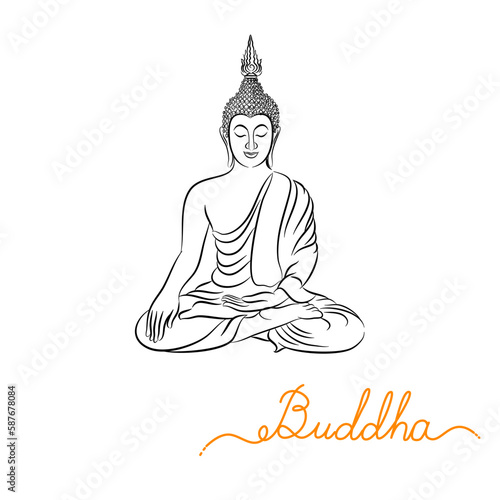 Freehand Drawn Buddha in Various Serene Poses, Rendered in Doodle-Style Drawing with Outlines and Fine Lines to Convey Spiritual and Meditative Qualities.
