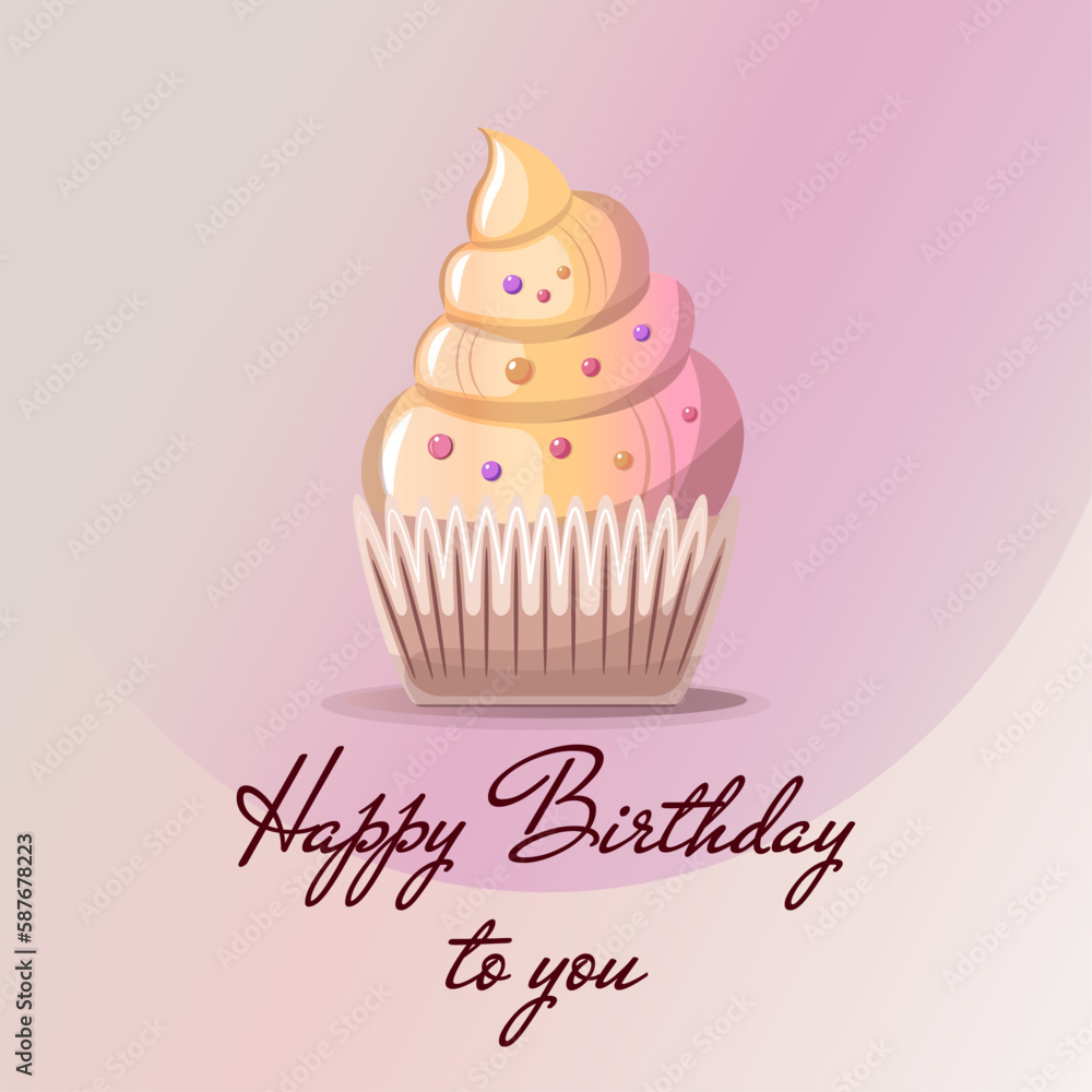 Birthday card with cupcake and Birthday party lettering. Vector illustration. Postcard, card. cover, invitation. Birthday card with cupcake and Birthday party lettering. Vector illustration. Postcard, card. cover, invitation.