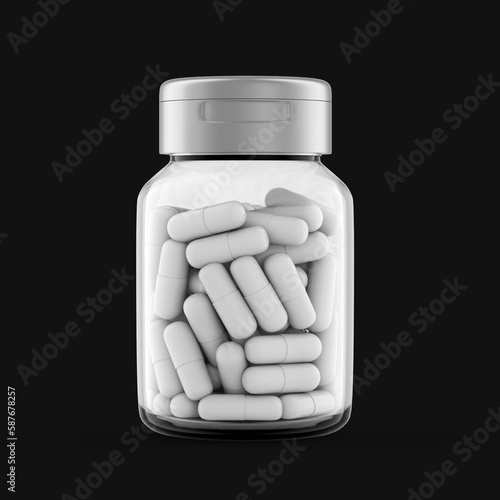 Silver Aluminium Capsule Jar Medical Container Front View Isolated Black Background