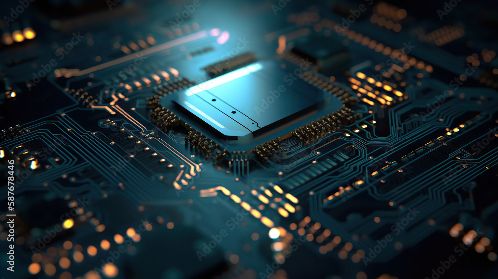Microprocessor and CPU technology background. Main microchip on the motherboard. Based on Generative AI Microprocessor and CPU technology background. Main microchip on the motherboard. Based on Generative AI