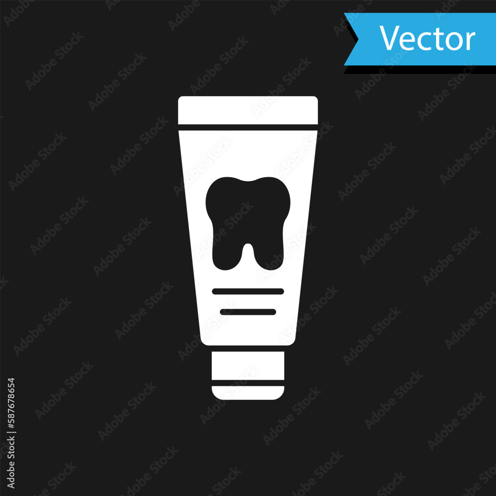 White Tube of toothpaste icon isolated on black background. Vector White Tube of toothpaste icon isolated on black background. Vector