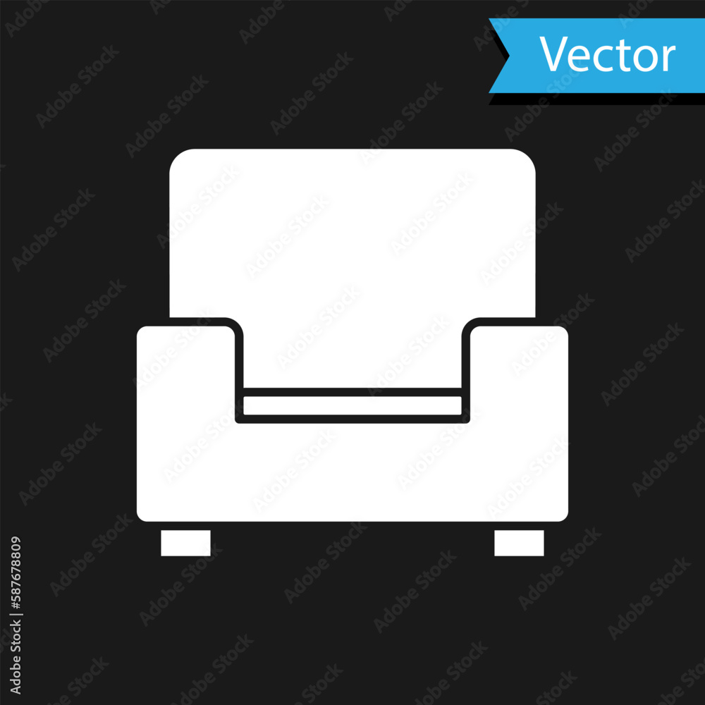 White Armchair icon isolated on black background. Vector White Armchair icon isolated on black background. Vector