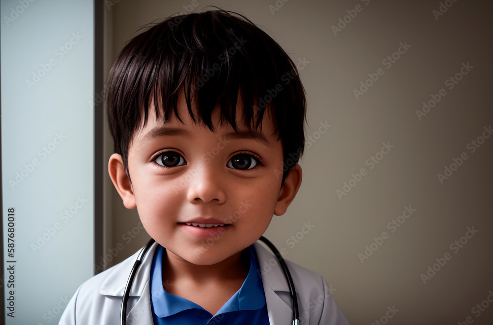 Little boy doctor. Child in medical costume in hospital. Generative AI. Little boy doctor. Child in medical costume in hospital. Generative AI.