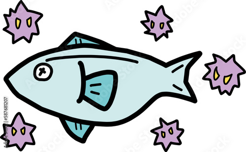 菌で傷んでいる魚のイラスト