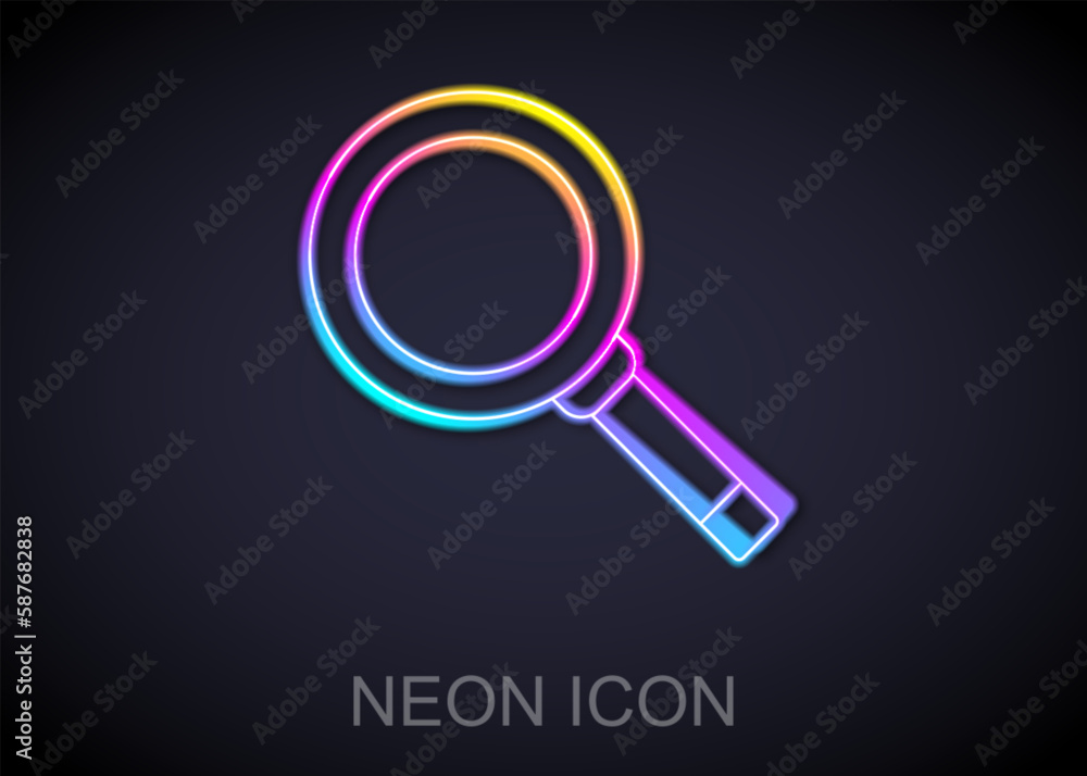 Glowing neon line Frying pan icon isolated on black background. Fry or roast food symbol. Vector Glowing neon line Frying pan icon isolated on black background. Fry or roast food symbol. Vector