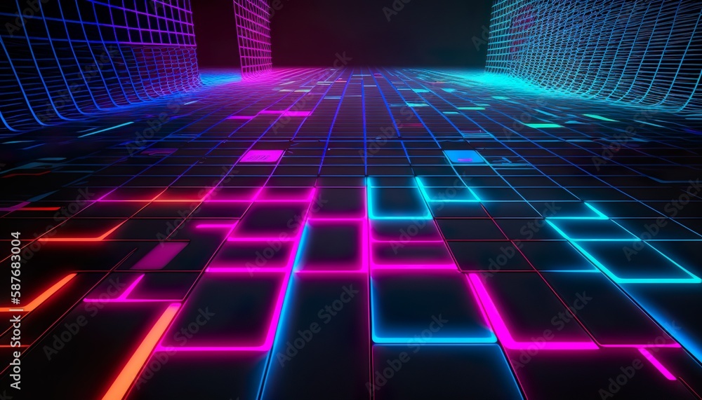 A neon grid that pulses with vibrant colors Generative AI A neon grid that pulses with vibrant colors Generative AI
