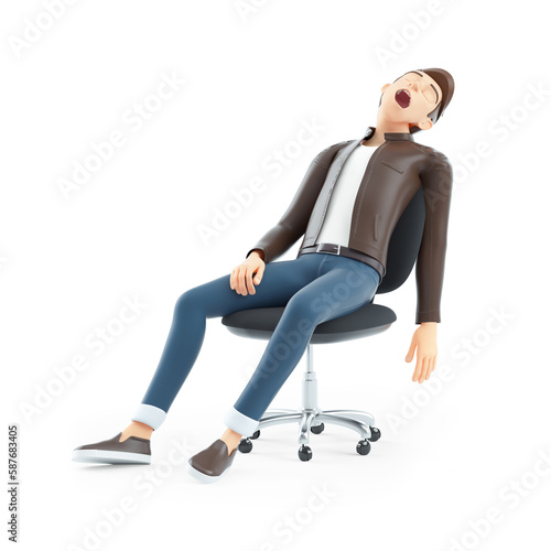 3d cartoon man sleeping in office chair