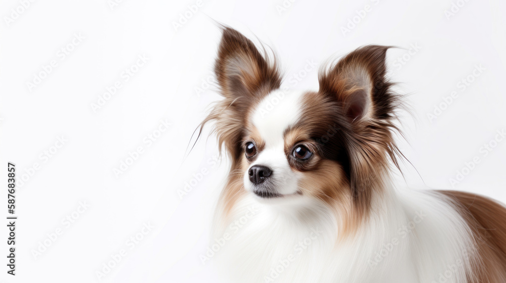 animal on the white Background dog Papillon generative ai