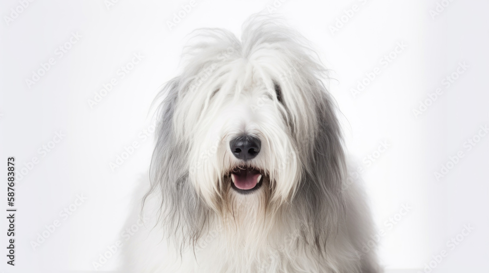 animal on the white Background dog Old English sheepdog generative ai