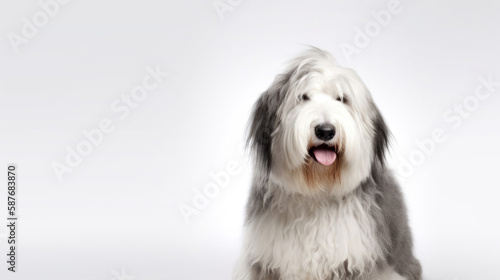 animal on the white Background dog Old English sheepdog generative ai