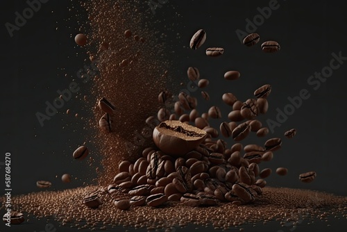 moving coffee beans. Falling coffee beans. Generative AI.