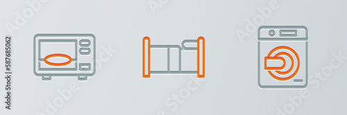 Set line Washer  Microwave oven and Bed icon. Vector