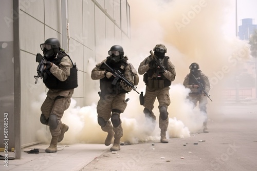 Special forces Anti-terrorist on mission. Generative AI.