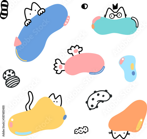 Cute kitty cats and funny doodles with colorful specch bubble shapes