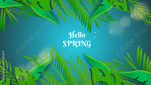 Hello spring. Abstract green nature spring background vector