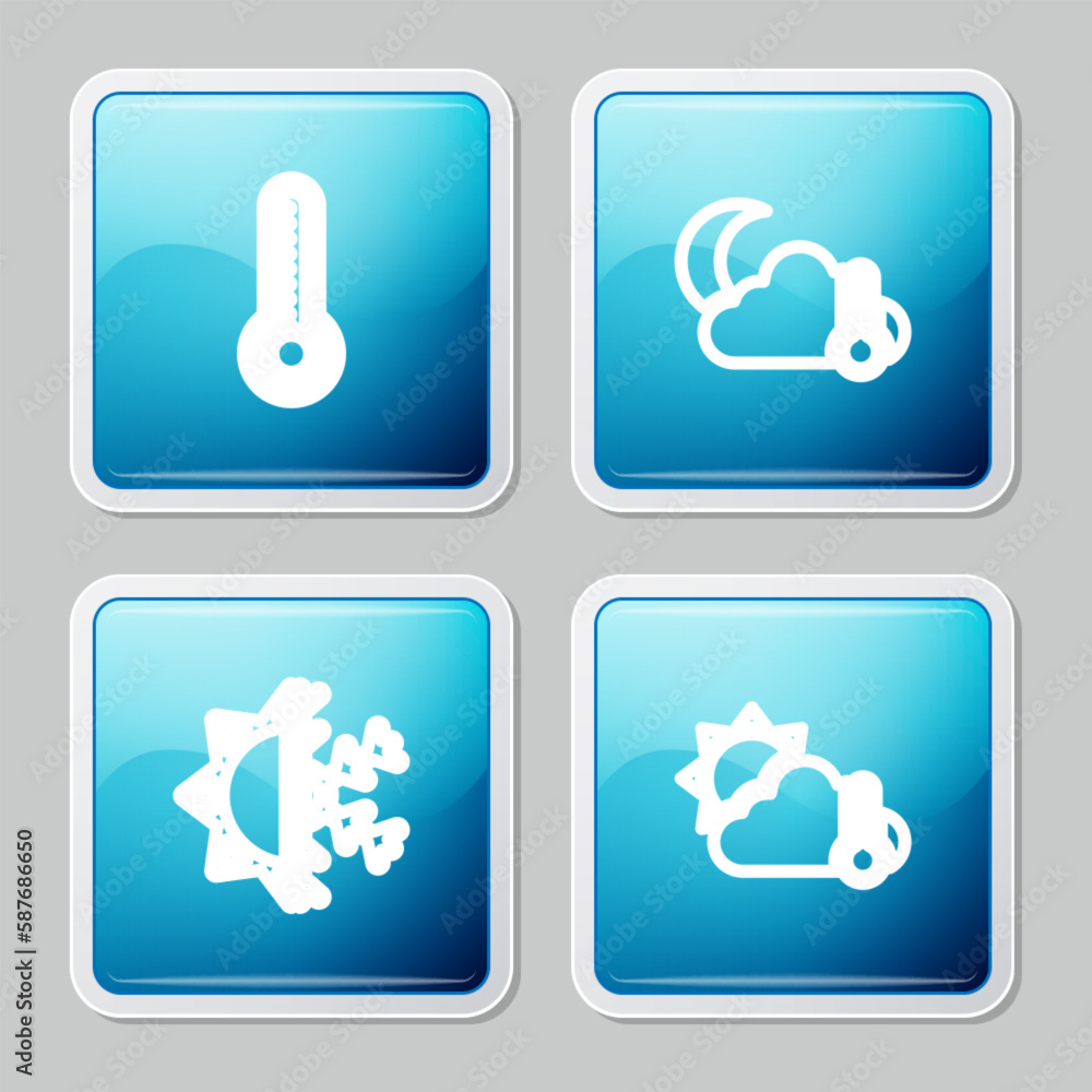 Set line Meteorology thermometer, Thermometer and cloud, moon, Sun snowflake and sun icon. Vector Set line Meteorology thermometer, Thermometer and cloud, moon, Sun snowflake and sun icon. Vector