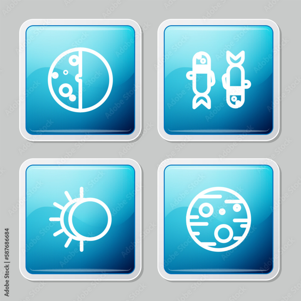 Set line Eclipse of the sun, Pisces zodiac, and Planet Mars icon. Vector Set line Eclipse of the sun, Pisces zodiac, and Planet Mars icon. Vector