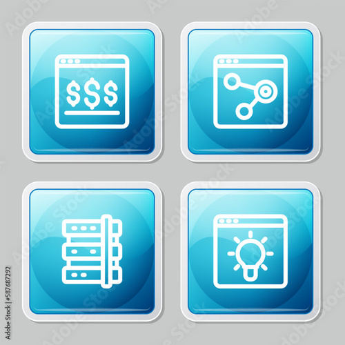 Set line Online shopping on screen, Browser window, Server and icon. Vector © vector_v