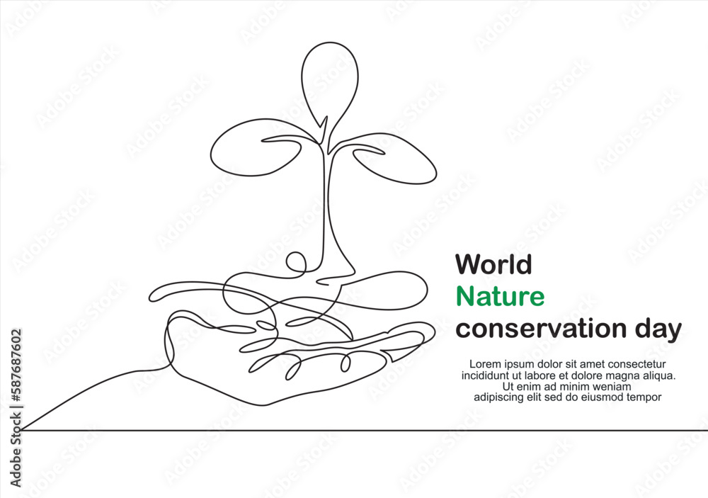 World nature conservation day. Single continuous line of hands holding tree leaf. Plant leaves grow planet Earth seedling eco natural concept design sketch drawing vector illustration art World nature conservation day. Single continuous line of hands holding tree leaf. Plant leaves grow planet Earth seedling eco natural concept design sketch drawing vector illustration art
