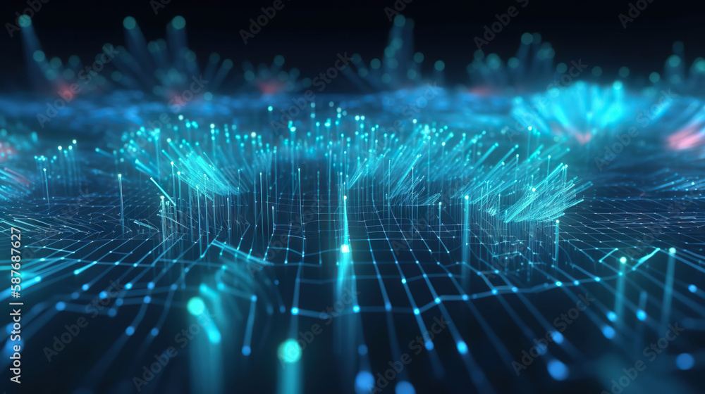 Digital data background. Luminous dots connected by glowing network. Based on Generative AI Digital data background. Luminous dots connected by glowing network. Based on Generative AI