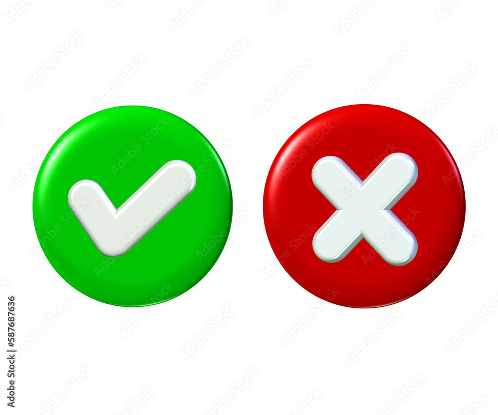 3D check and cross mark sign icon green white and red
white color 3D check and cross mark sign icon green white and red
white color