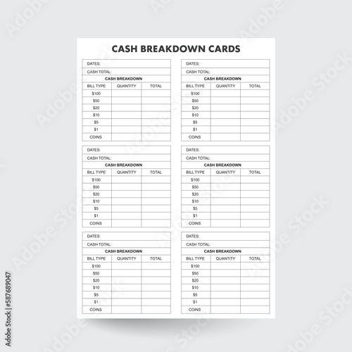 Cash Breakdown Card,Cash Breakdown Count Sheet,Cash Breakdown,Cash Envelopes,Cash Tracker,Cash Count Sheet,Cash Withdraw,breakdown cards,cash wallet planner