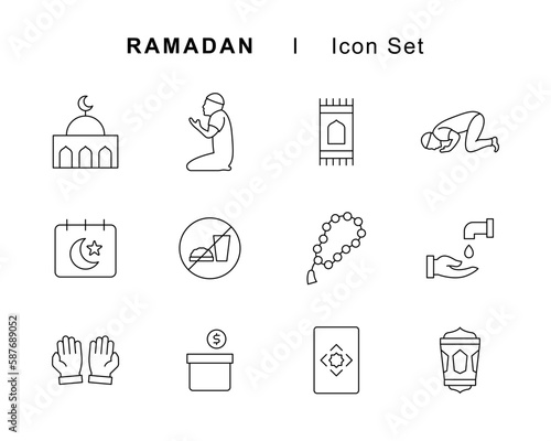 Ramadan icons set. Editable stroke.