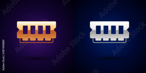 Gold and silver RAM, random access memory icon isolated on black background. Vector