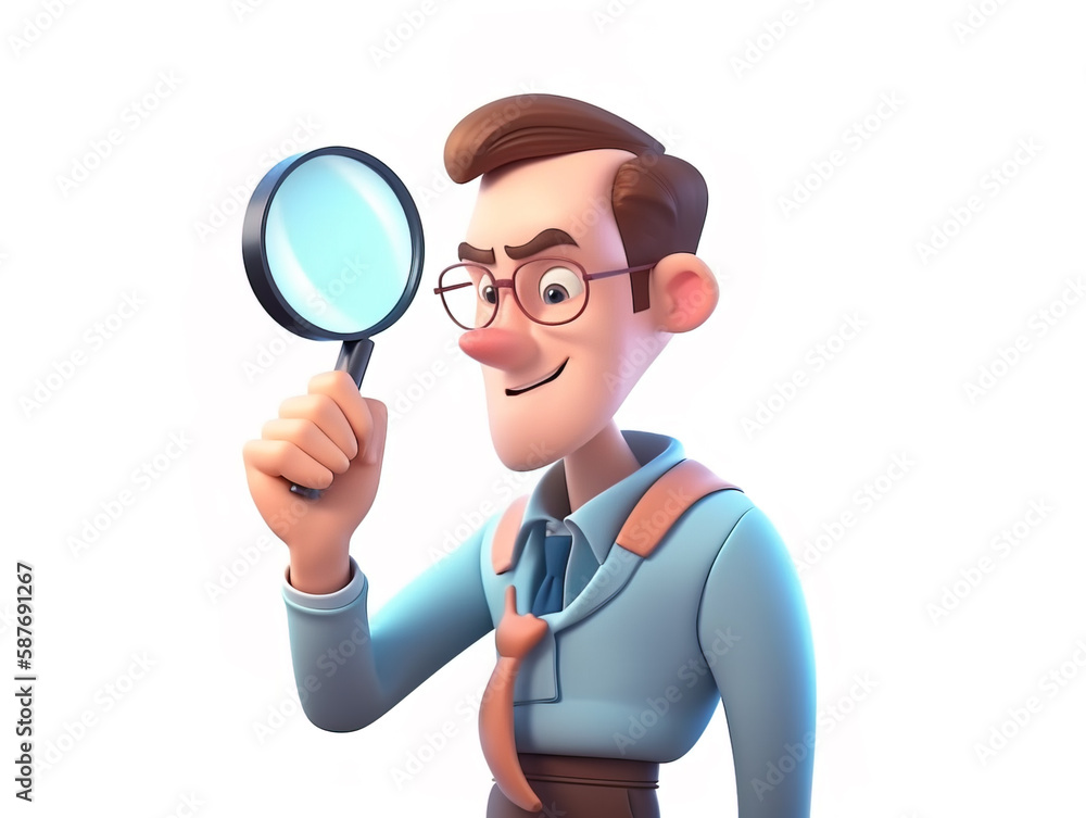3d character people with a magnifying glass 3d character people with a magnifying glass