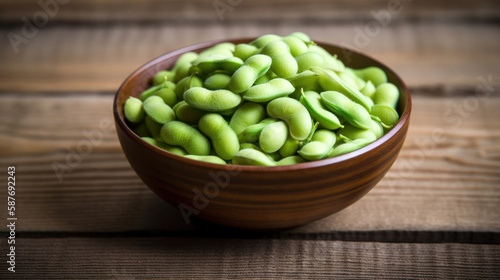 A Bowl with Edamame in a Rustic Setting