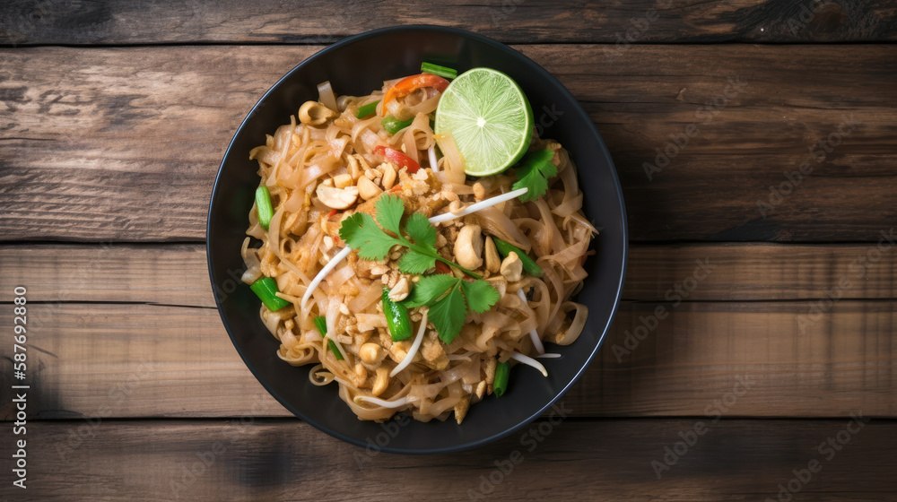 A Bowl with Pad Thai in a Rustic Setting A Bowl with Pad Thai in a Rustic Setting