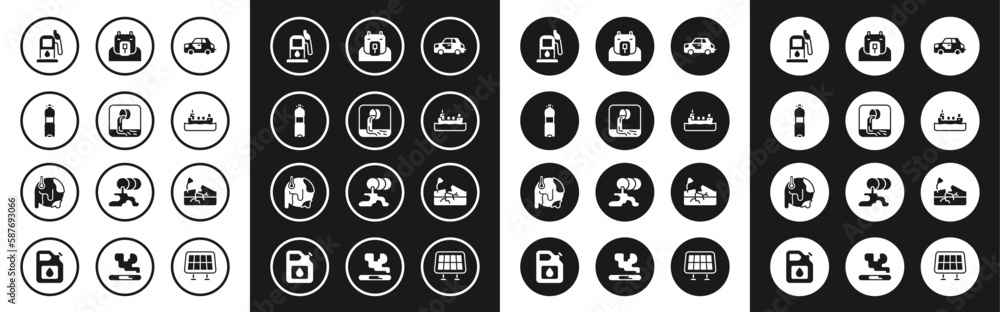Set Car, Wastewater, Bottle of, Petrol or gas station, Oil tanker ship, Polar bear head, Earthquake and Global warming icon. Vector Set Car, Wastewater, Bottle of, Petrol or gas station, Oil tanker ship, Polar bear head, Earthquake and Global warming icon. Vector