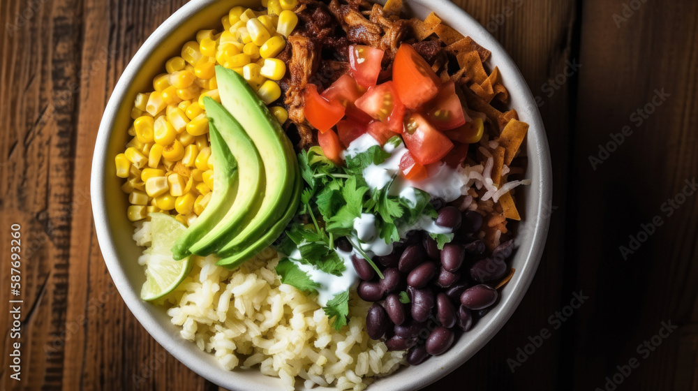 A Burrito Bowl in a Rustic Setting A Burrito Bowl in a Rustic Setting